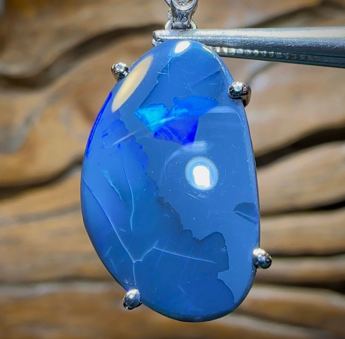 9k white Gold - Solid Lightning Ridge Black Opal Pendant - Opal Whisperers