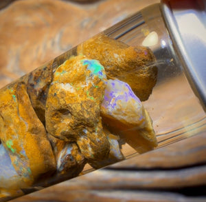 121,8 ct – Phiole mit Yowah-Nussopal-Rohstein und fossilem Opal