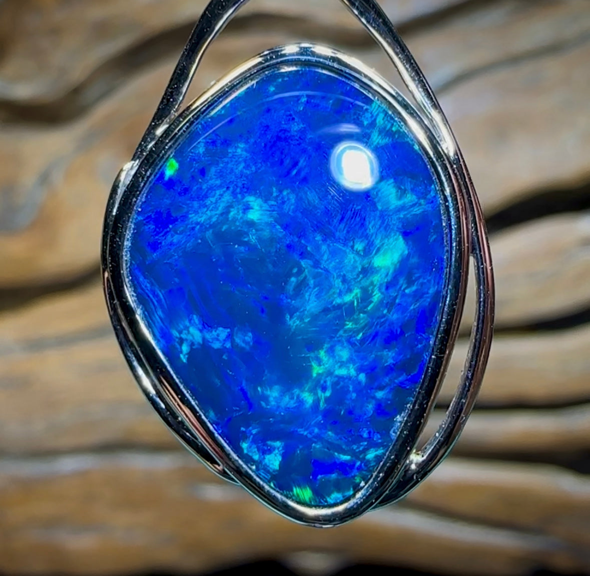 14k White Gold - TOP Australian Boulder Opal Doublet Pendant Large Size - Opal Whisperers