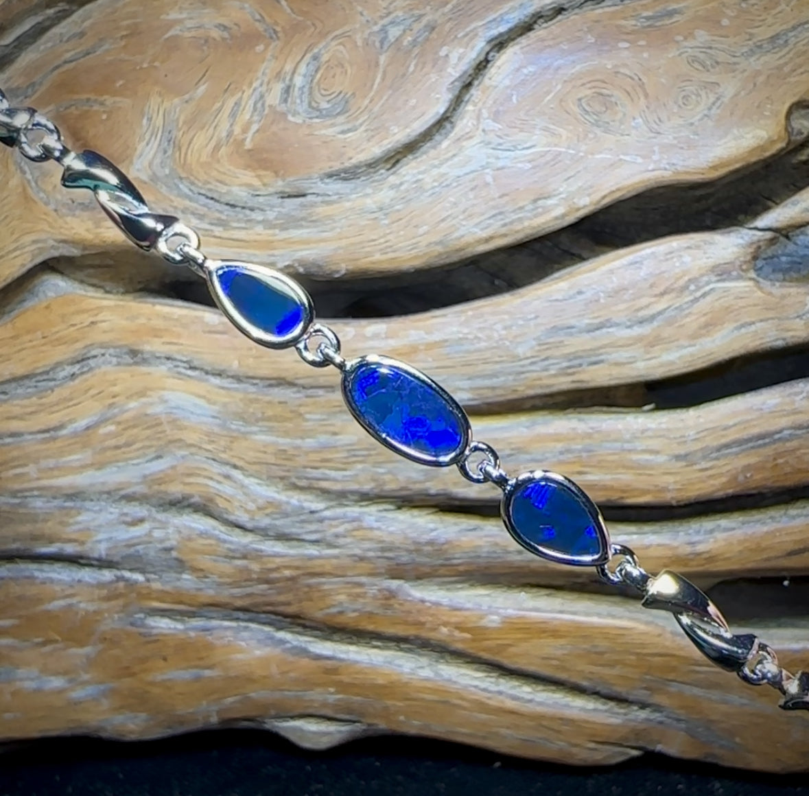 Sterling Silver - Australian Boulder Doublet Opal Bracelet
