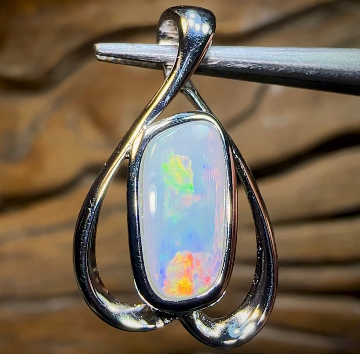 Sterling Silver - Large Solid South Australian Crystal Opal Pendant - Opal Whisperers