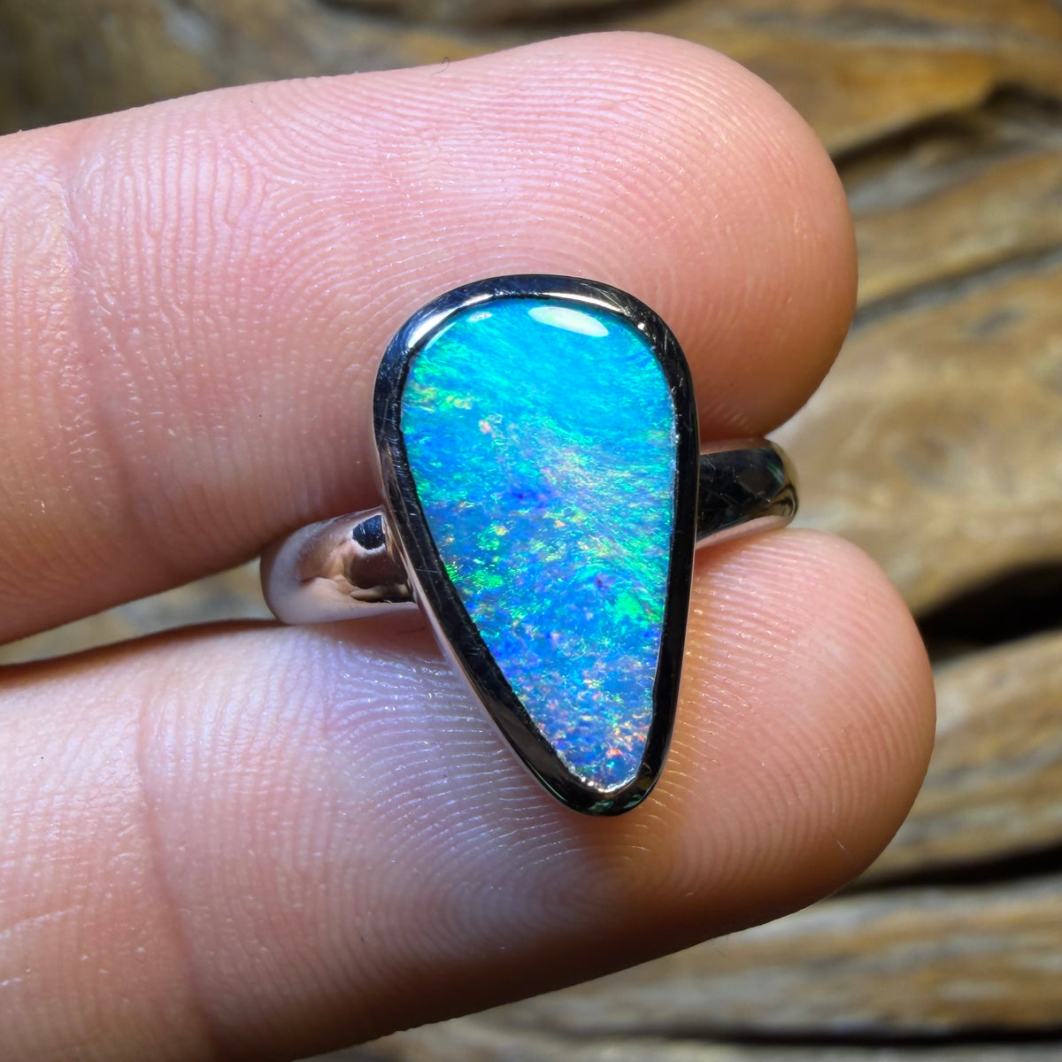 HDW Sterling Silver - Queensland Boulder Opal Doublet Ring Ice Blue Bargain