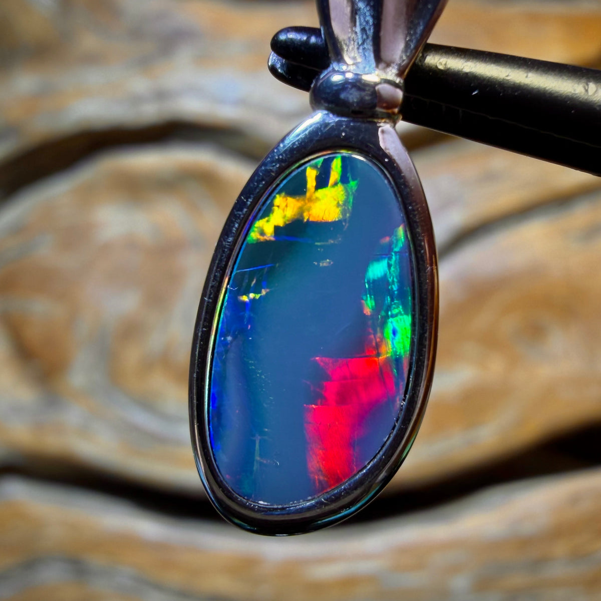 Sterling Silver - Queensland Boulder Opal Doublet Pendant Red