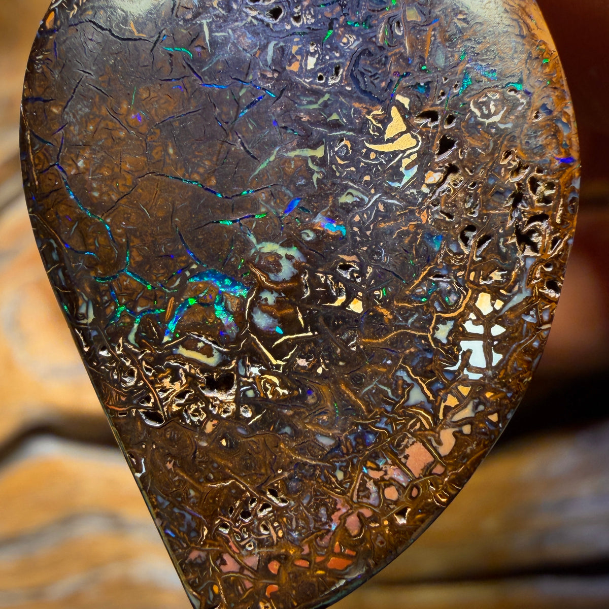 Half Price Card! 33 x 23mm - Drilled Tribal Queensland Boulder Opal Necklace