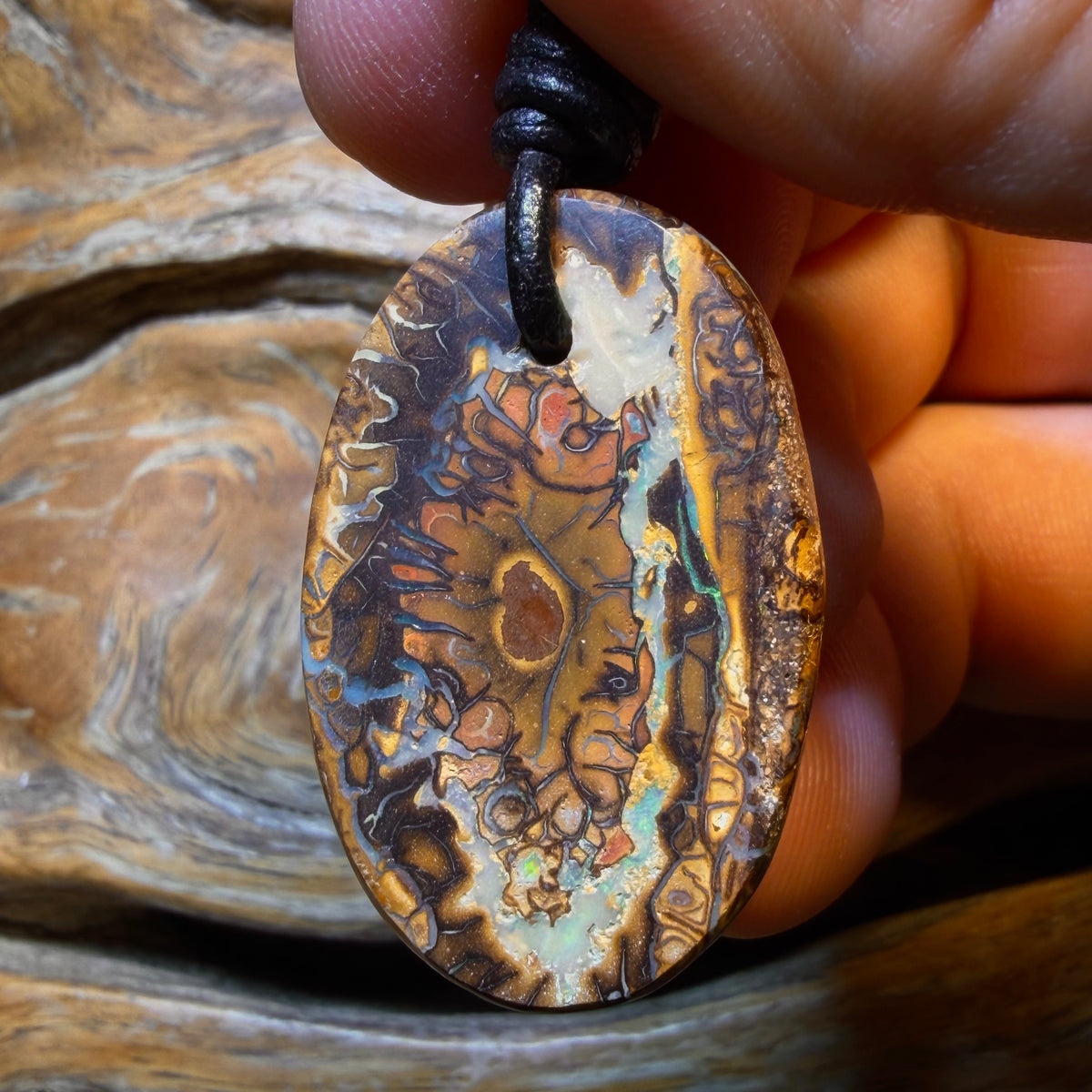 35 x 22mm - Drilled Tribal Queensland Boulder Opal Necklace