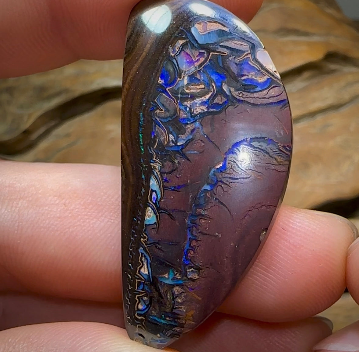 90cts - Koroit Nut Opal Pair. BLACK TRIBAL PATTERN - Opal Whisperers