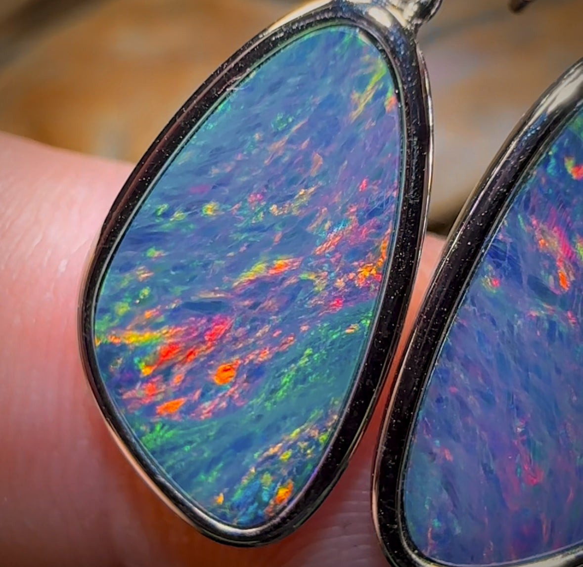 Sterling Silver - Australian Boulder Opal Doublet Drop Stud Earrings