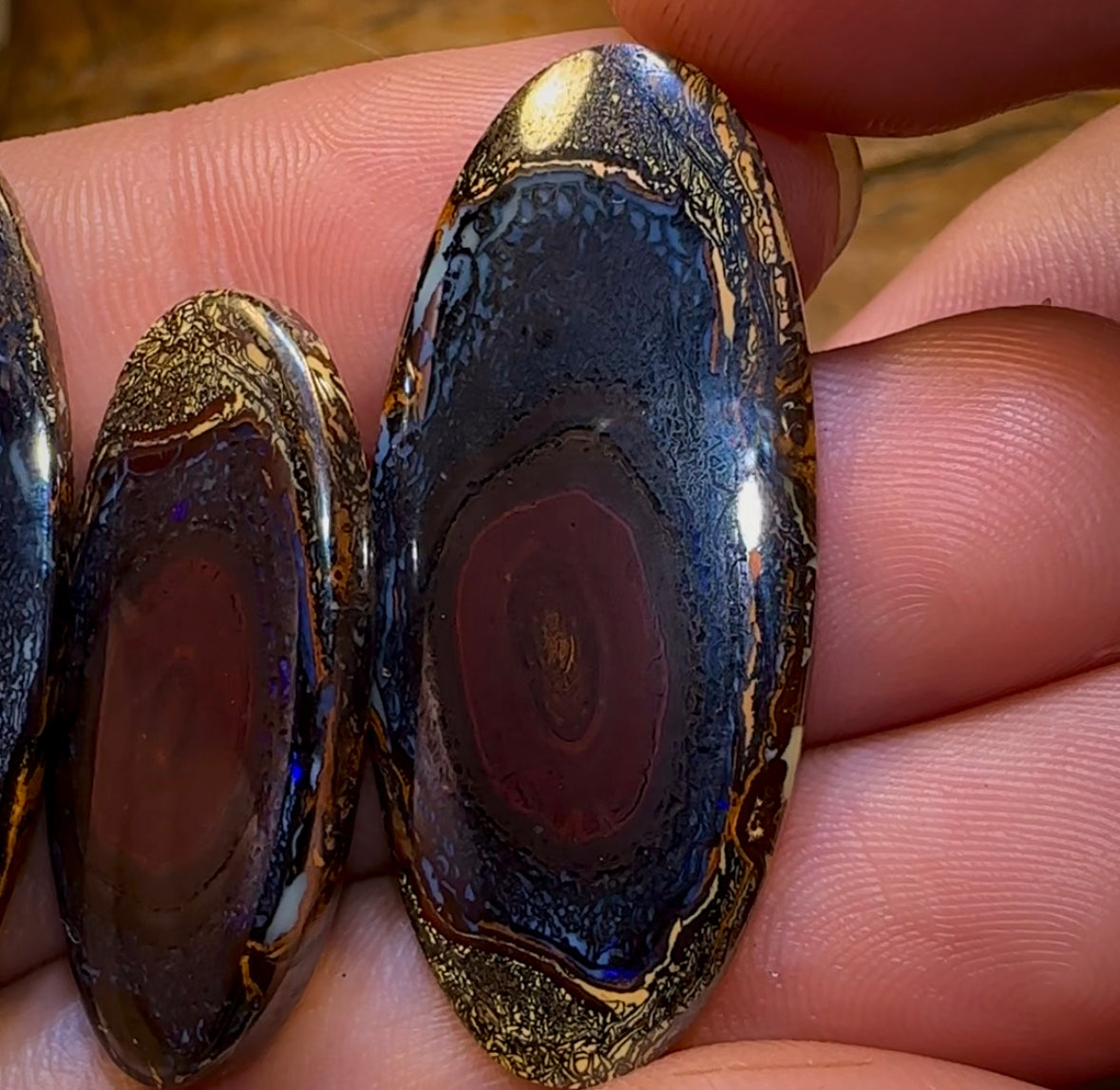 82.8cts - Yowah Nut Opal Parcel. Tribal Pattern Matching Trio Wonderful Art - Opal Whisperers