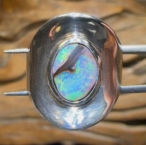 Silver Solid Boulder Australian Opal Ring - Opal Whisperers