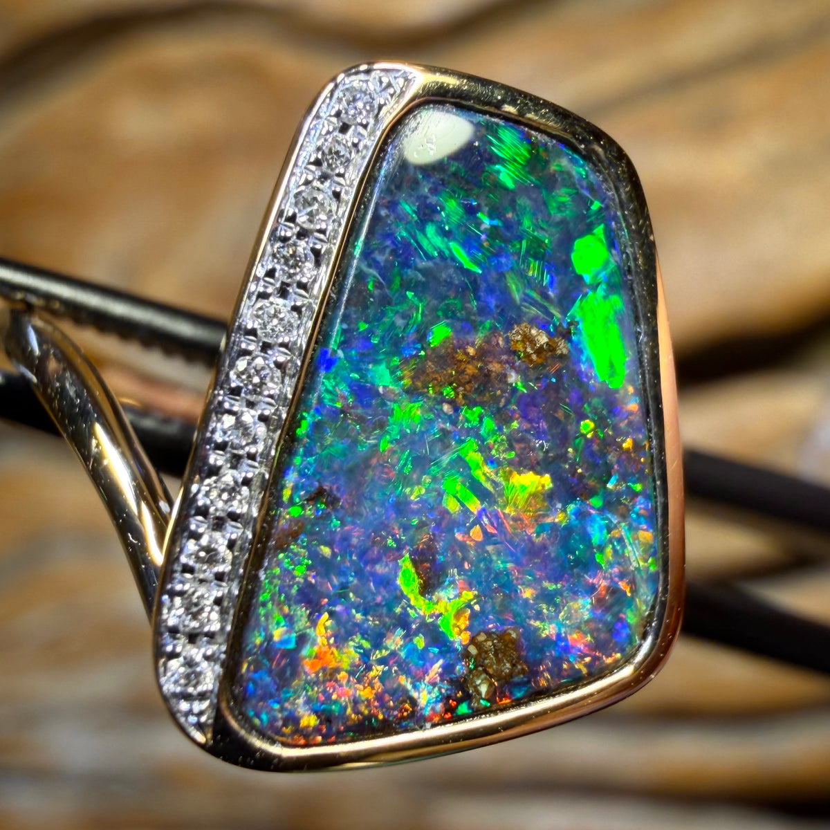 18k Gold - NEW Isaac Design Solid Queensland Boulder Opal Ring