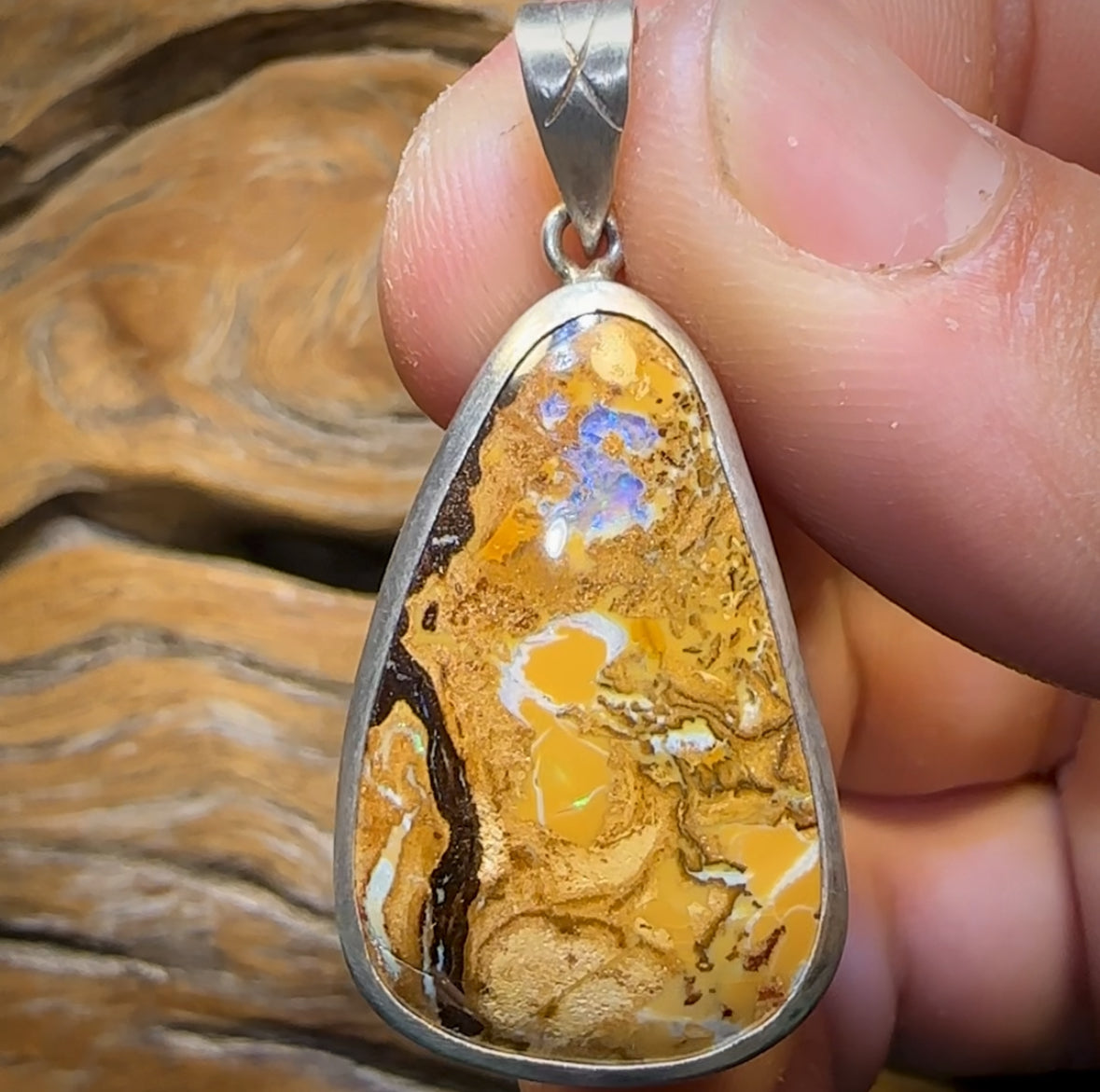 Sterling Silver - Large Tribal Boulder Opal UNISEX Pendant