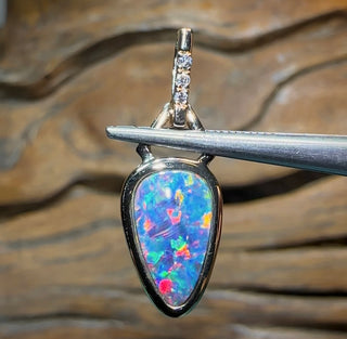 14k Yellow Gold + Diamonds - Boulder Doublet Opal Pendant OLD GOLD PRICE