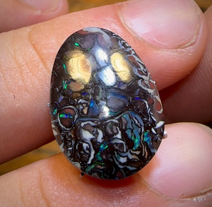 13.7cts - Top Tribal Black Boulder Opal Picture Stone from Koroit