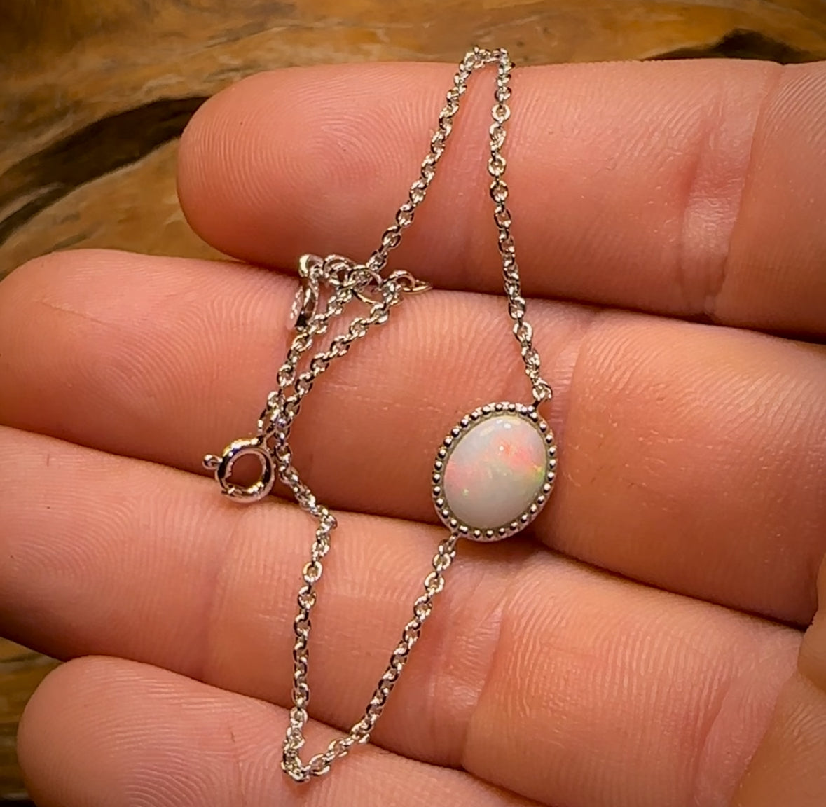 ALL NEW Medium Sterling Silver - Solid South Australian White Opal Bracelet