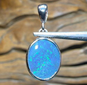 18k White Gold - Solid Lightning Ridge BLACK OPAL Pendant - Opal Whisperers