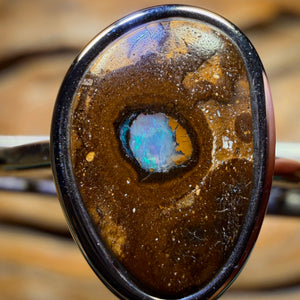 Sterling Silver - Solid Queensland Boulder Opal Crystal Center Ring