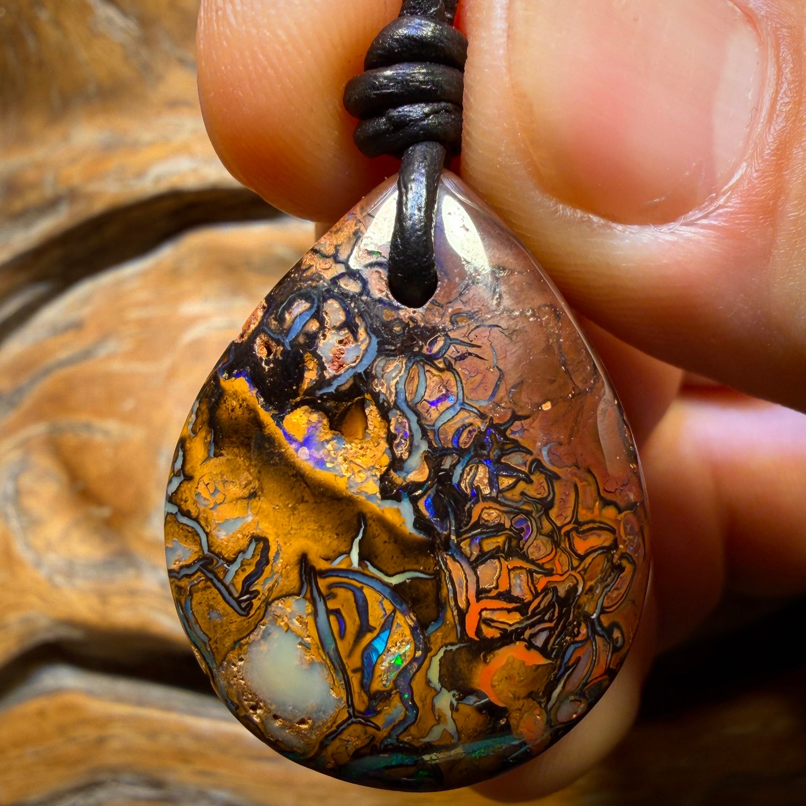 30 x 23mm - Drilled Tribal Queensland Boulder Opal Necklace