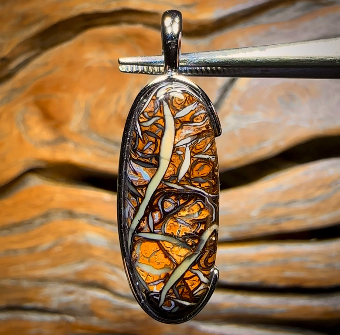 Daddy Dreamtime Sterling Silver - UNISEX Solid Top Tribal Boulder Opal Pendant