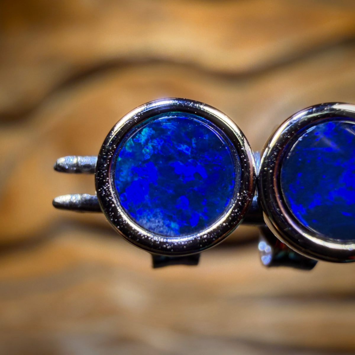 Unisex Sterling Silver - Royal Blue Australian Boulder Opal Doublet Stud Earrings