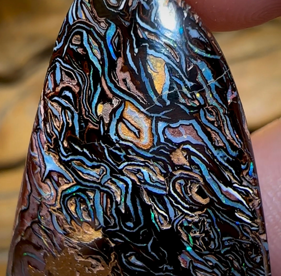 54.9cts - Wow Tribal Queensland Boulder Opal. Dark Ironstone - Opal Whisperers