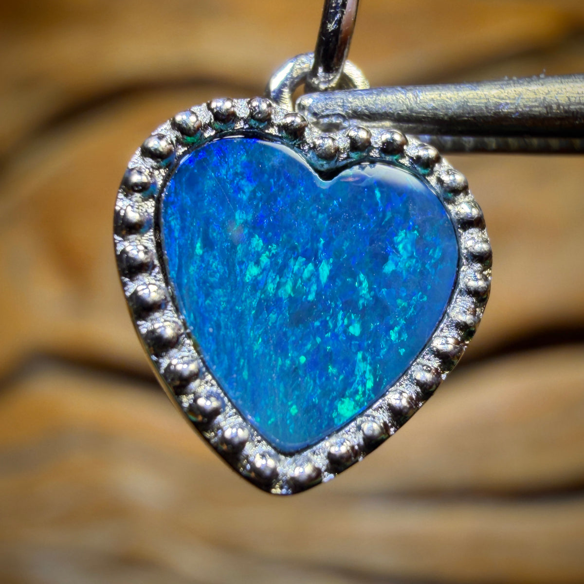 🔨 AUCTION 🔨 Sterling Silver - “Beading Heart” Queensland Boulder Opal Doublet Pendant. Antique Style Beaded Design