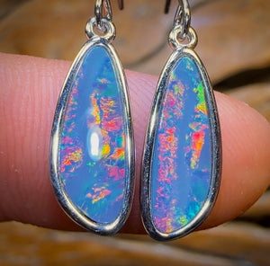 Sterling Silver - Top Australian Boulder Opal Doublet Hook Earrings with Red