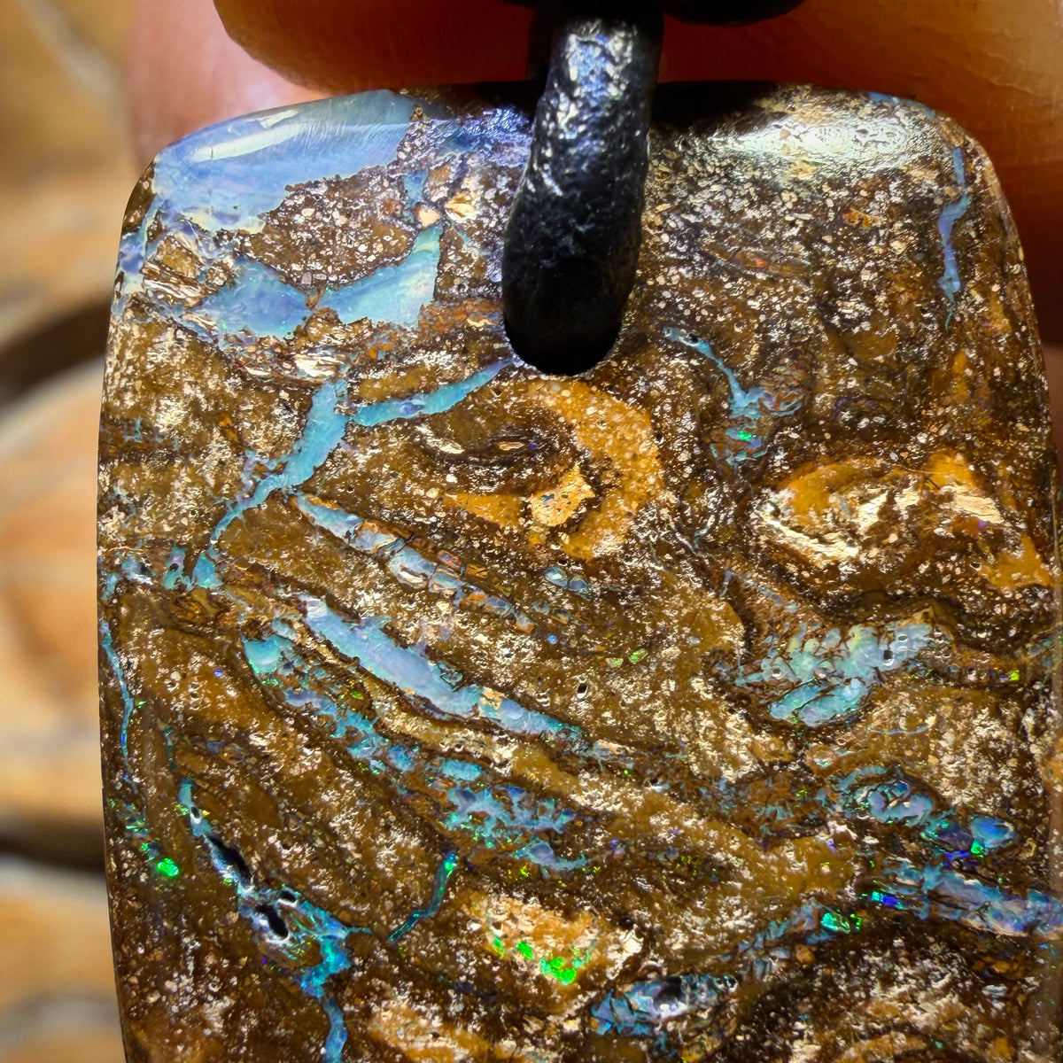 Dad Card! 25 x 21mm - Drilled Queensland Boulder Opal Necklace