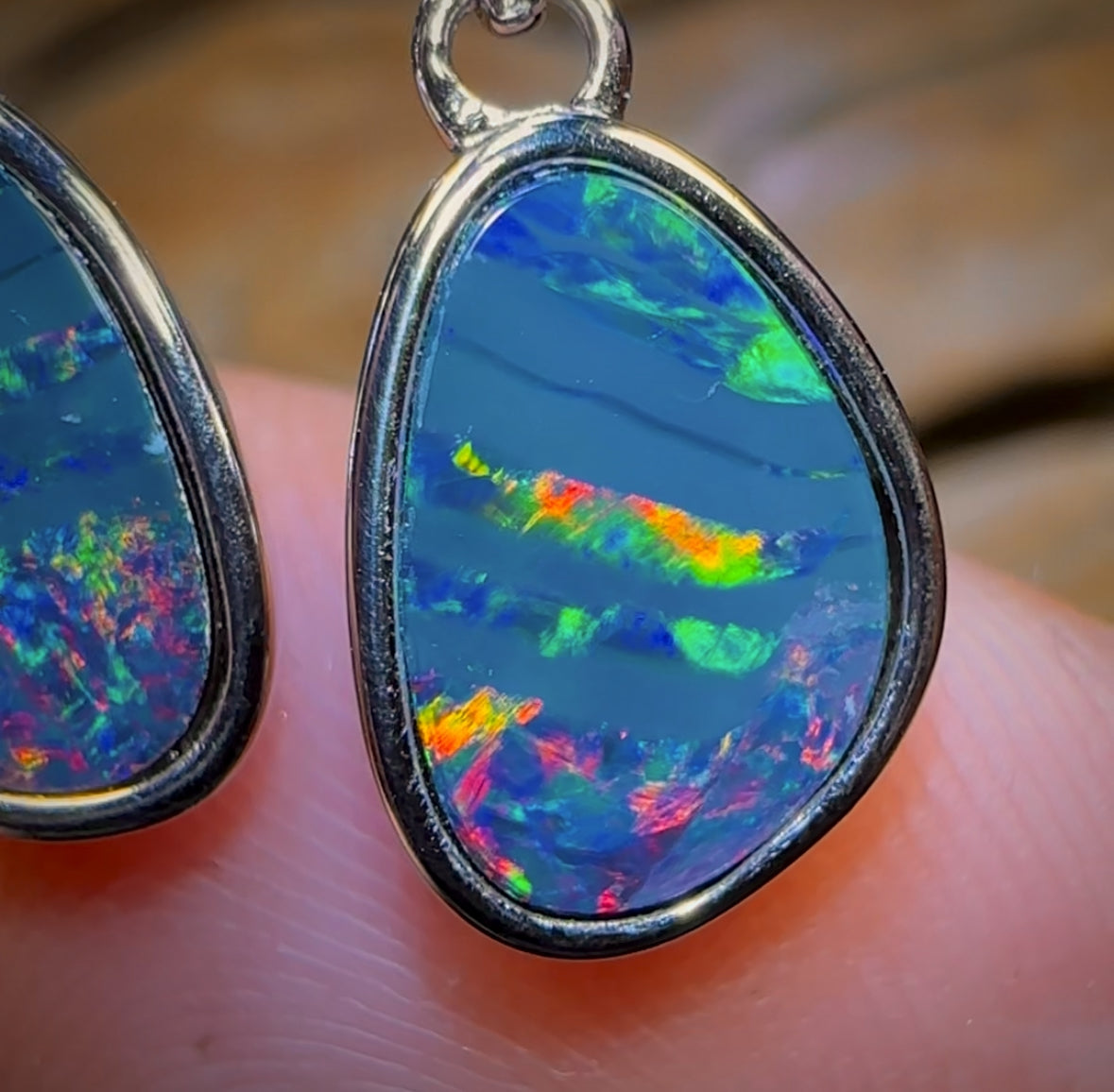 Sterling Silver - Australian Boulder Opal Doublet Drop Stud Earrings