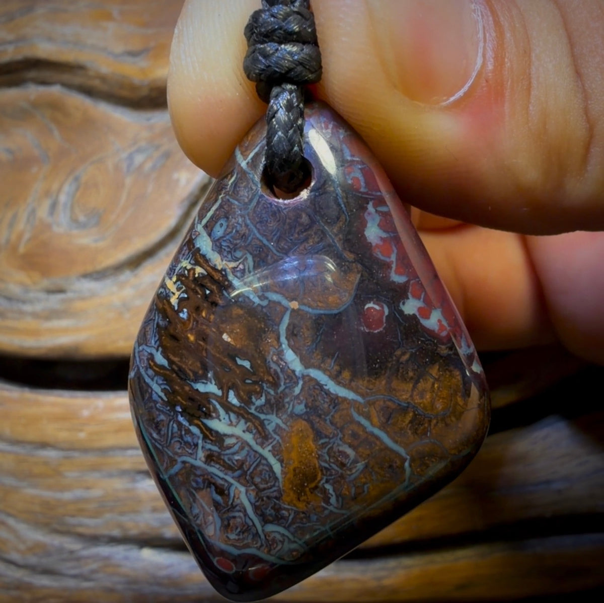 42 x 30mm - Drilled Boulder Opal Pendant w/ Eco Friendly Vegan Cord