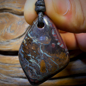 42 x 30mm - Drilled Boulder Opal Pendant w/ Eco Friendly Vegan Cord