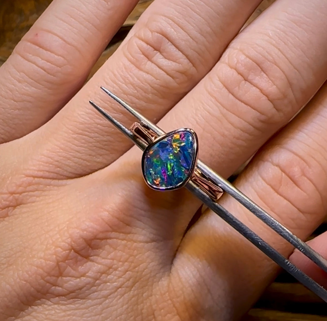Top Sterling Silver - Queensland Boulder Opal Doublet Ring - Opal Whisperers
