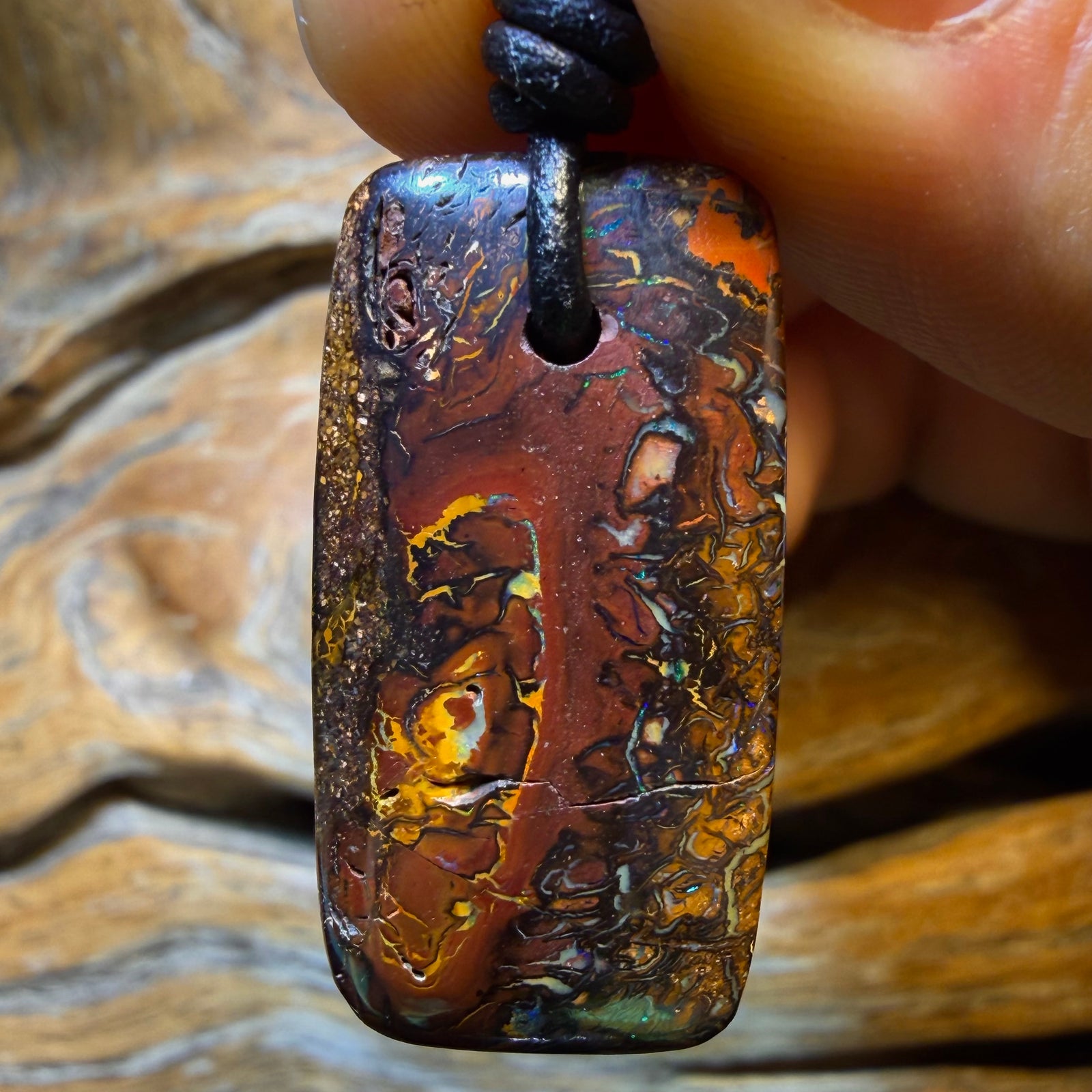 32 x 17mm - Drilled Tribal Queensland Boulder Opal Necklace. Australian Opal