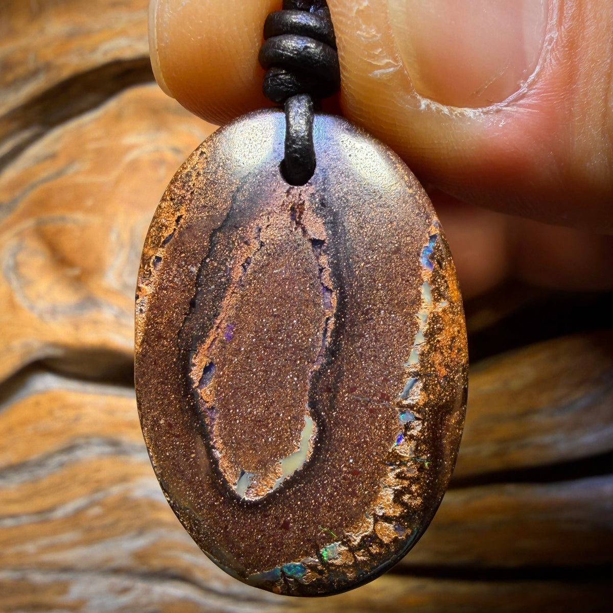 32 x 22mm - Drilled Tribal Queensland Boulder Opal Necklace