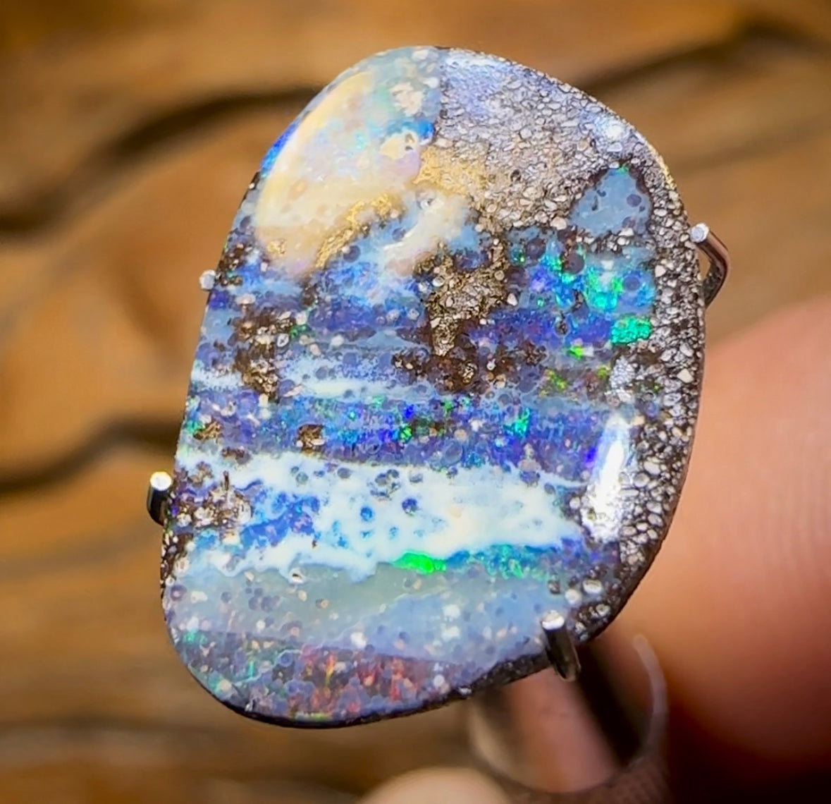4.8cts - “Clouds over Water” Queensland Boulder Seam Opal Picture Stone - Opal Whisperers
