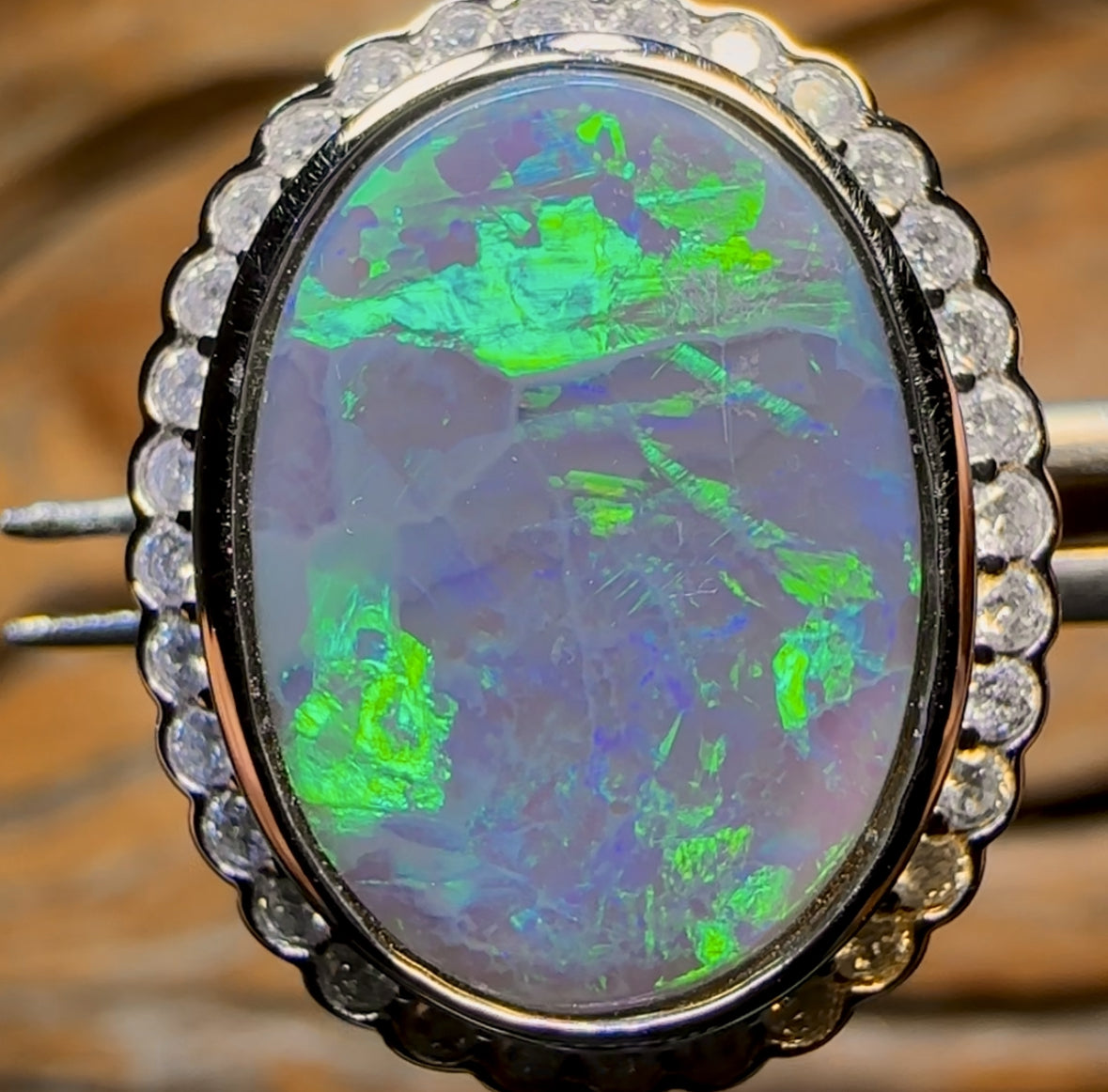 14k White Gold - Solid Lightning Ridge Black Opal Ring