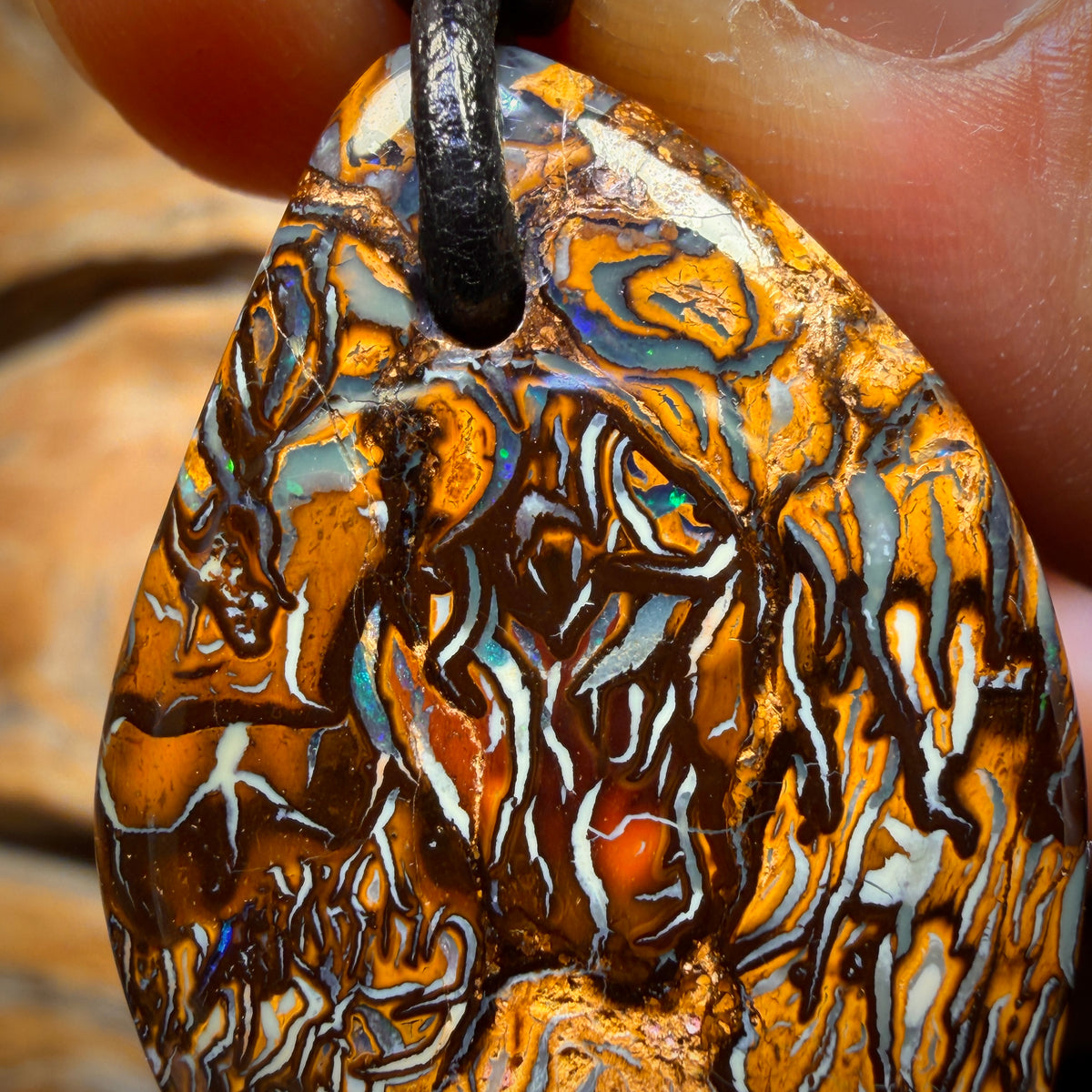 38 x 24mm - Drilled Amazing Tribal Queensland Boulder Opal Necklace Double Sided