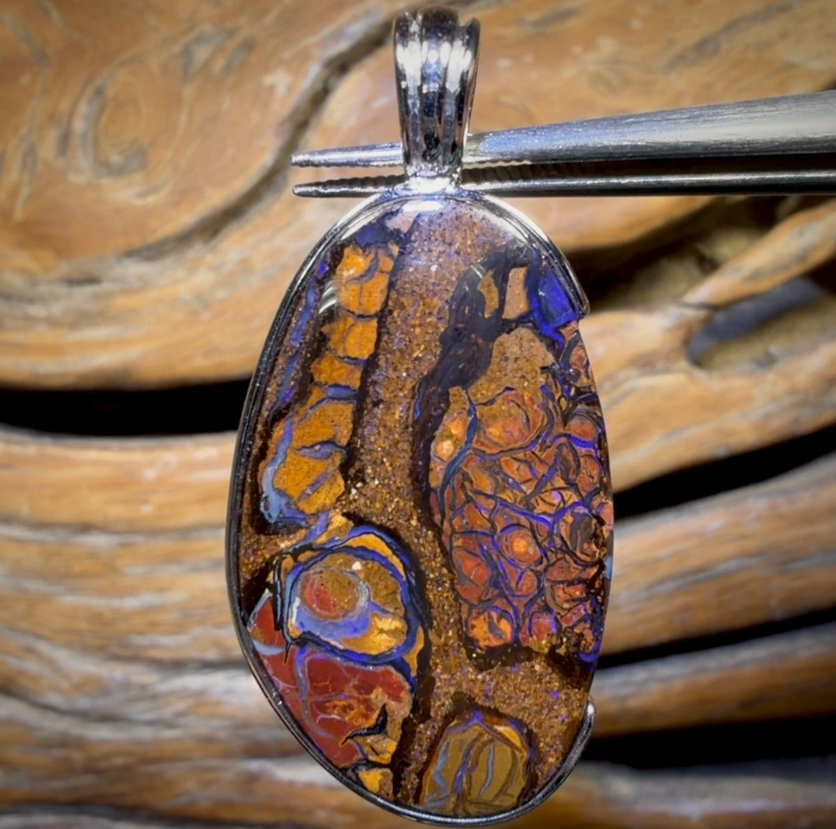 Sterling Silver - Solid Tribal Boulder Opal Pendant UNISEX