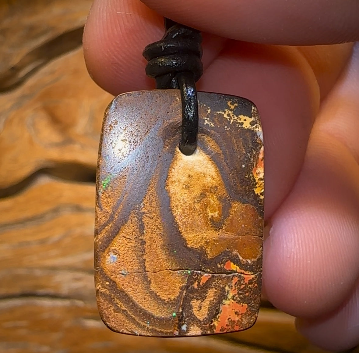 28 x 19mm - “Cyclone of the coast” Drilled Australian Boulder Opal Necklace Picture stone