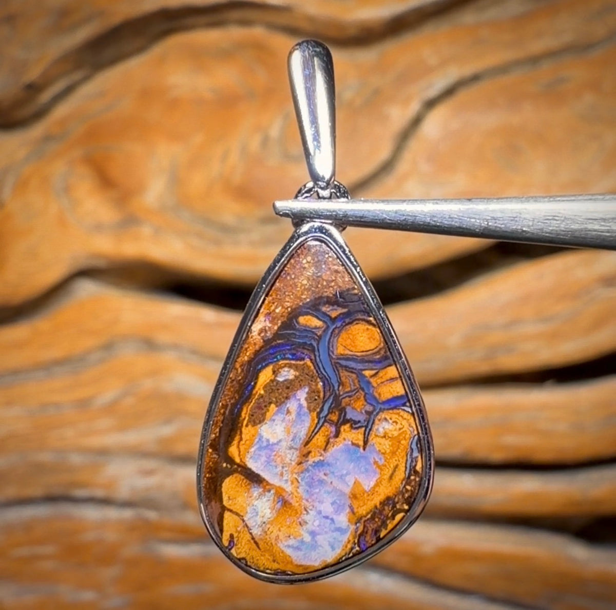 Sterling Silver - Solid Tribal Boulder Opal Pendant UNISEX