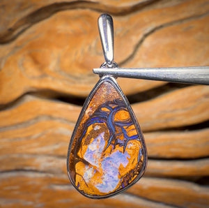 Sterling Silver - Solid Tribal Boulder Opal Pendant UNISEX