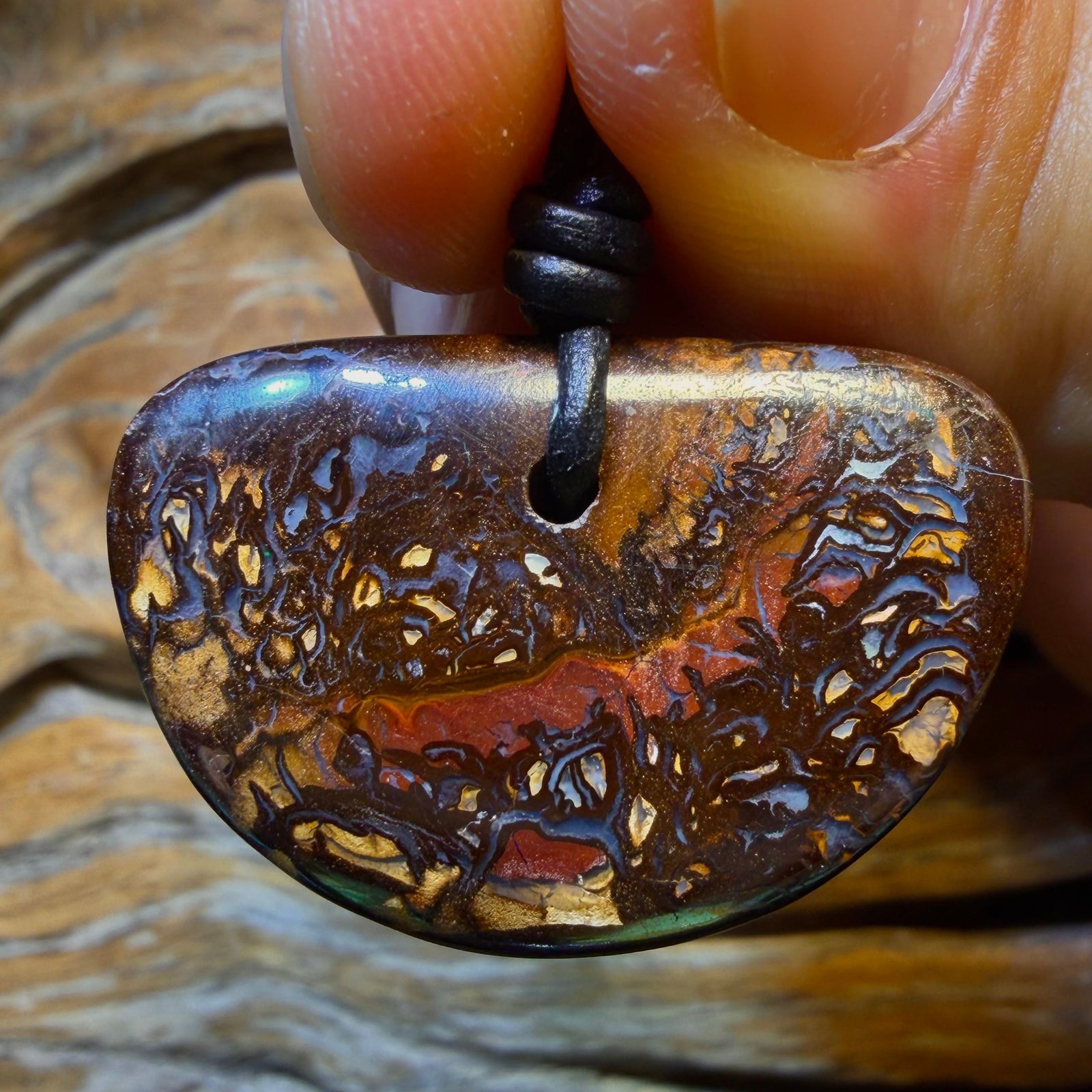 33 x 21mm - Drilled Tribal Queensland Boulder Opal Necklace