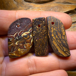 86.8cts - 3x Drilled Tribal Queensland Boulder Opals. BARGAIN Wholesale Parcel