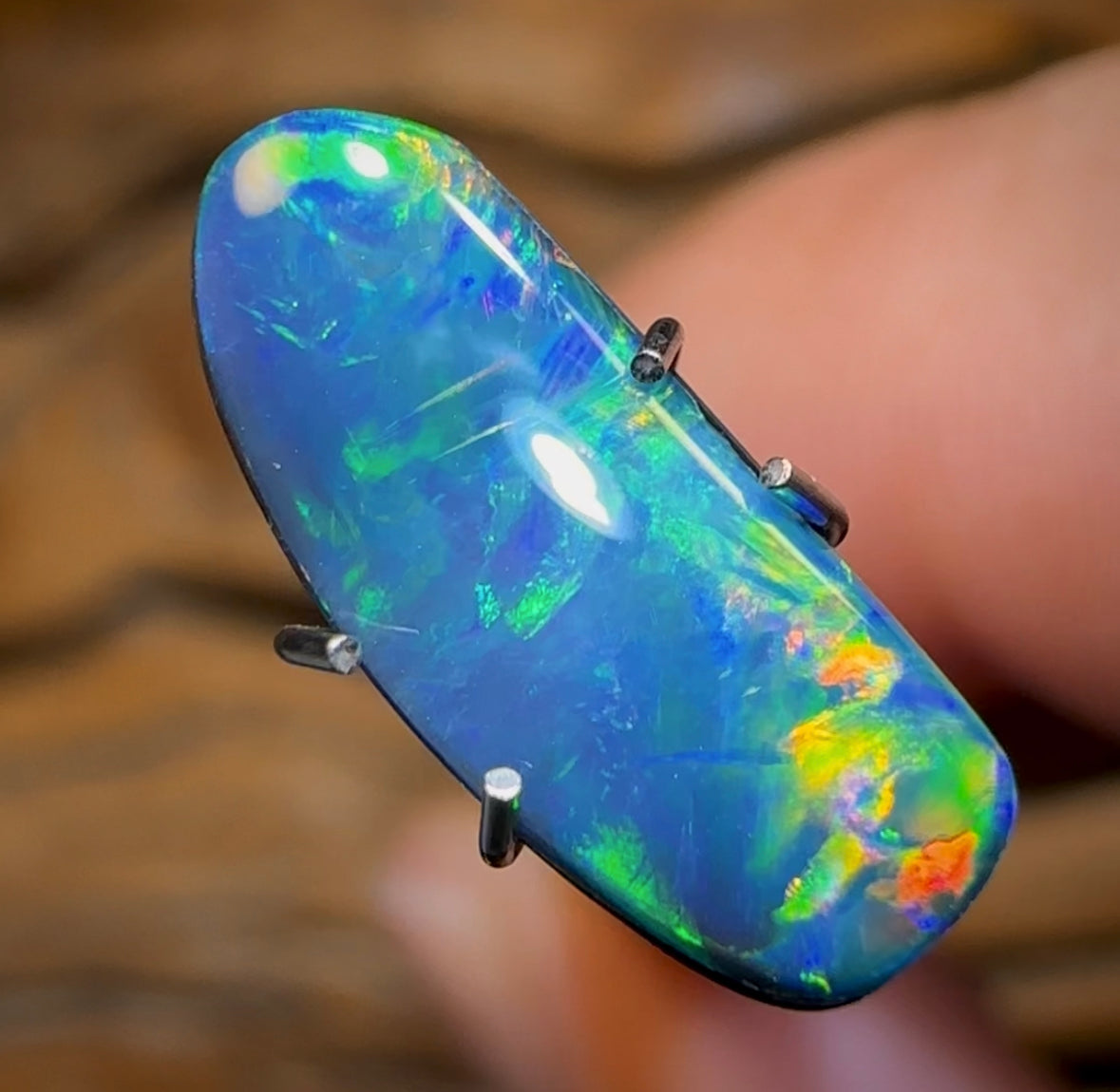 1.6cts - “Fire Flash”Lightning Ridge Old School Black Opal Doublet - Opal Whisperers