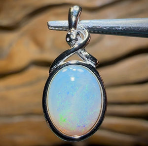 Sterling Silver - Solid South Australian Crystal Opal Pendant - Opal Whisperers