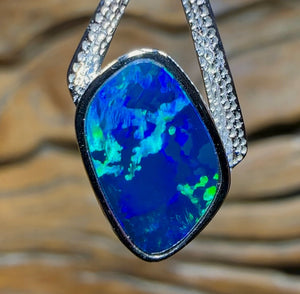 14k White Gold - Queensland Boulder Opal Doublet Pendant - Opal Whisperers