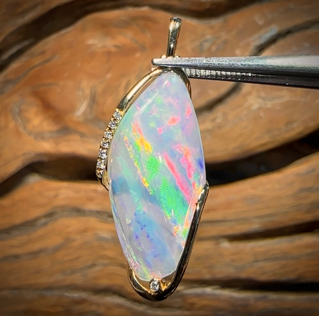 18k Gold - “Sweet Striation”Amazing Striation Patterned Solid Crystal Opal Pendant - Opal Whisperers