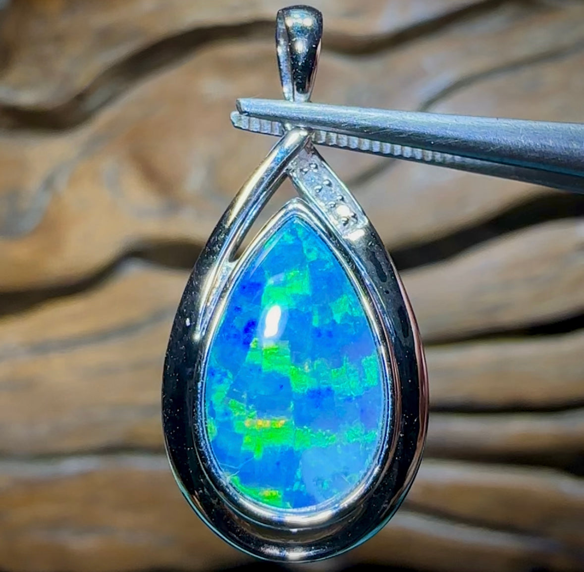 14k White Gold - Australian Boulder Opal Doublet Pendant. Rare Ribbon Pattern. - Opal Whisperers