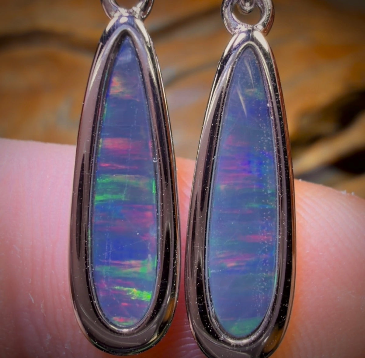 Sterling Silver - Australian Boulder Opal Doublet Drop Stud Earrings