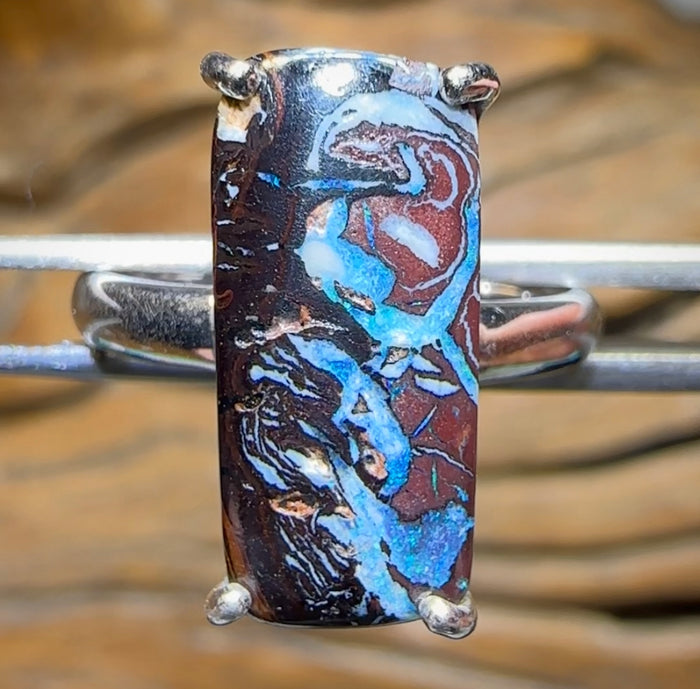 Sterling Silver - Solid Queensland Boulder Opal Ring - Opal Whisperers