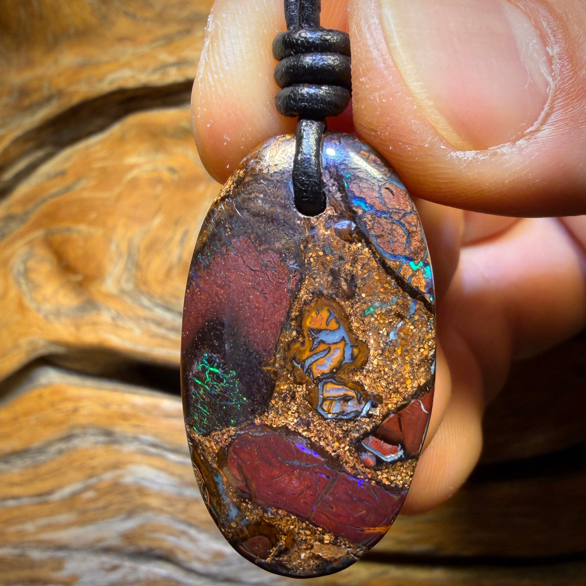 35 x 20mm - Drilled Tribal Queensland Boulder Opal Necklace